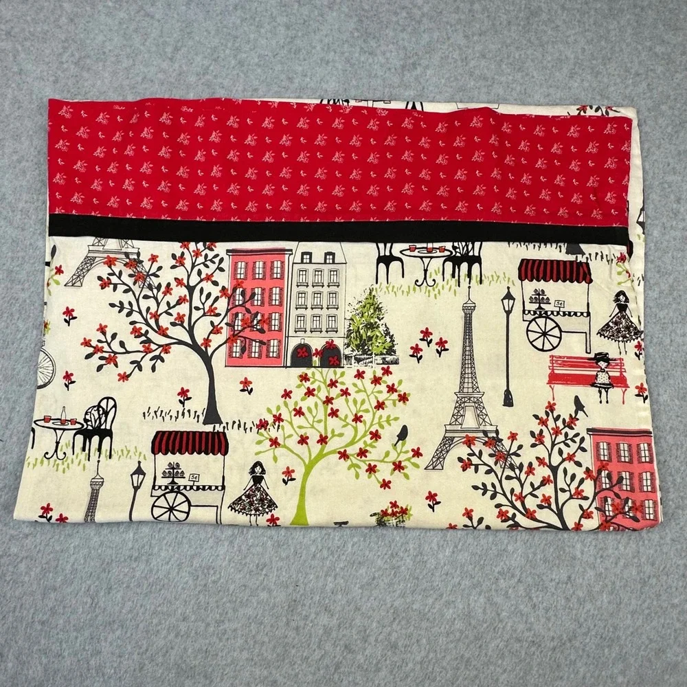 Paris Eiffel Tower Illustrated Pillowcase Red Black Cream French City Scene